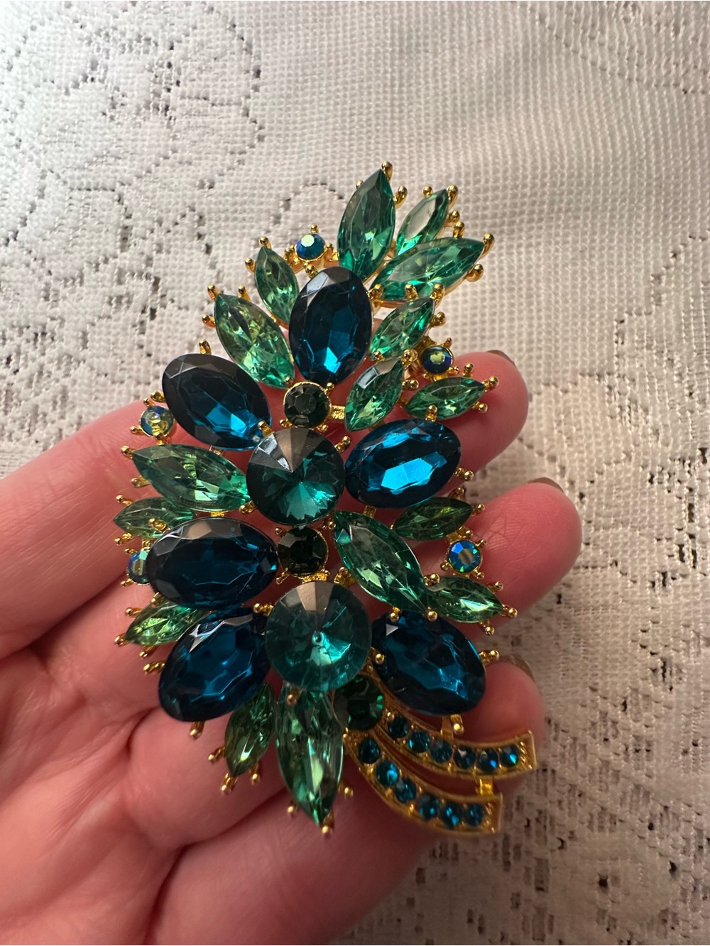 Gold-Tone Emerald & Teal Crystal Statement Brooch - Women Jewelry